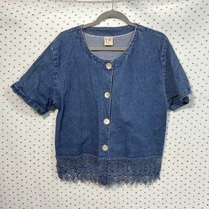 Cactus California Vintage Blue Short Sleeve Denim Button Up Blouse